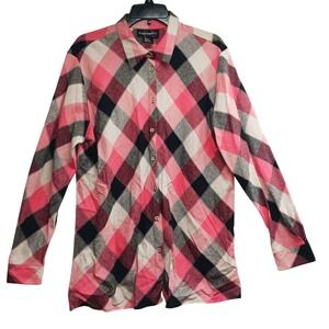 Requirements Womens‎  Orange Plaid Linen Button Front Shirt Size Large